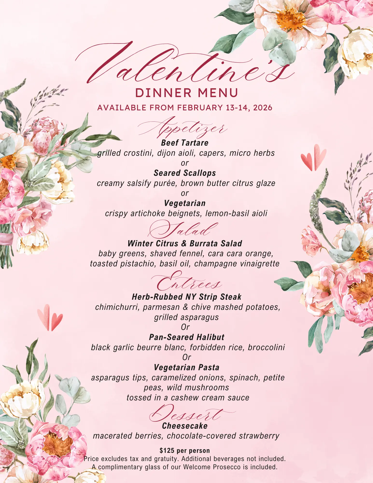 Valentine's Day Dinner menu